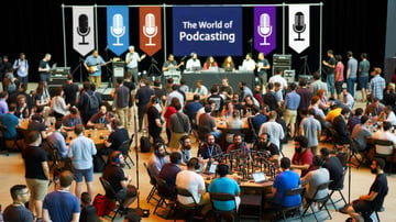 An image of a podcasting industry event