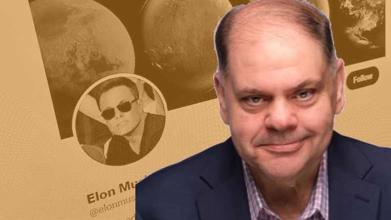 Lou Paskalis superimposed on a screenshot of Elon Musk's Twitter profile